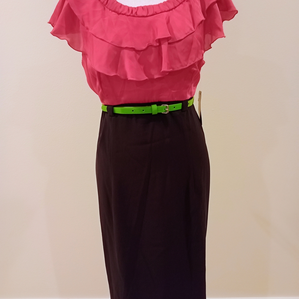 Chic Pink and Black Pencil Skirt with Ruffles